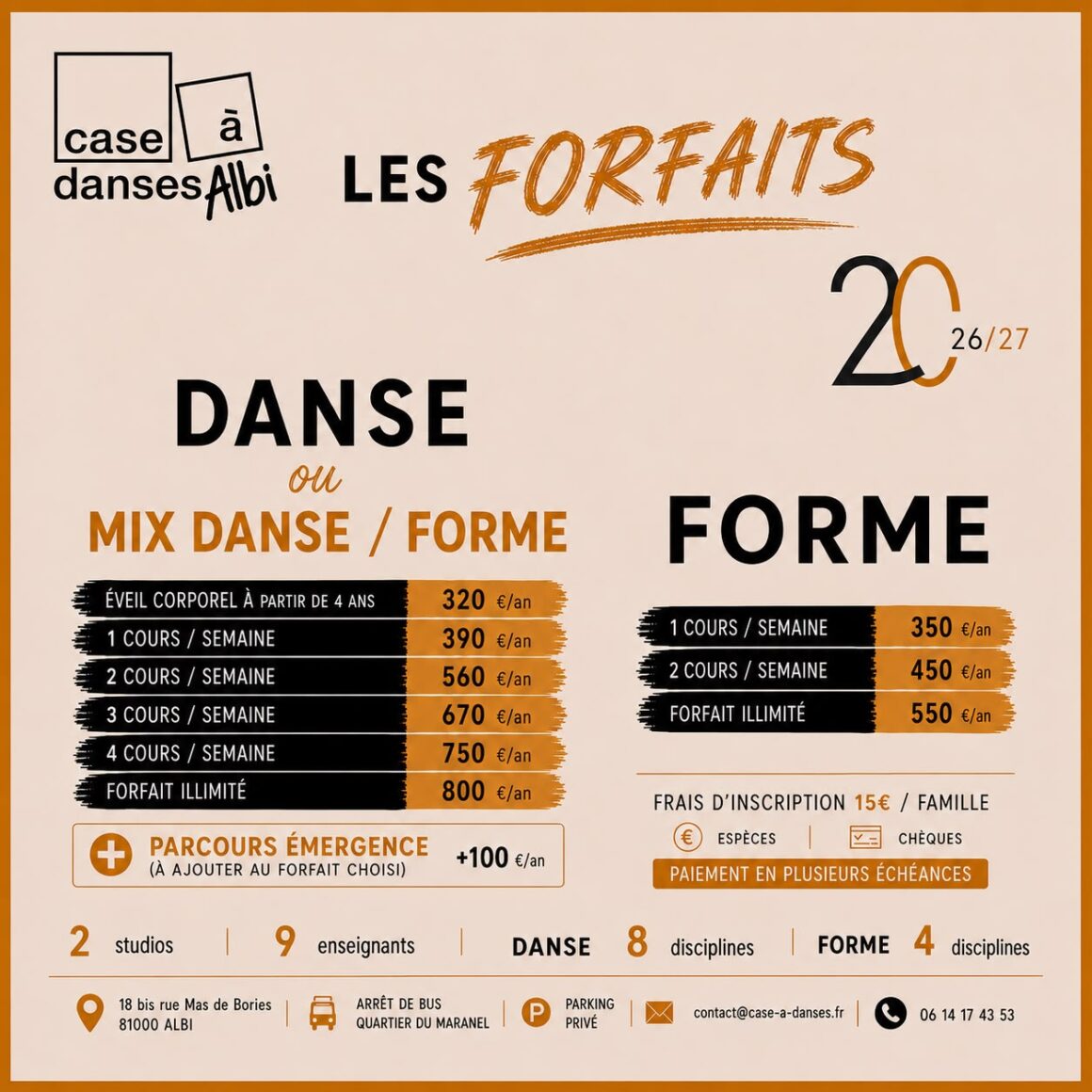 PLANNING et TARIFS 2026/27
